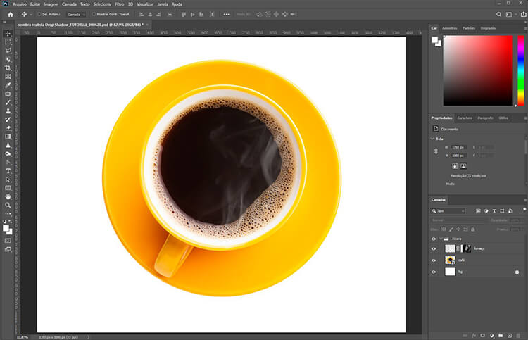 Abrindo a imagem da Xícara no programa Adobe Photoshop