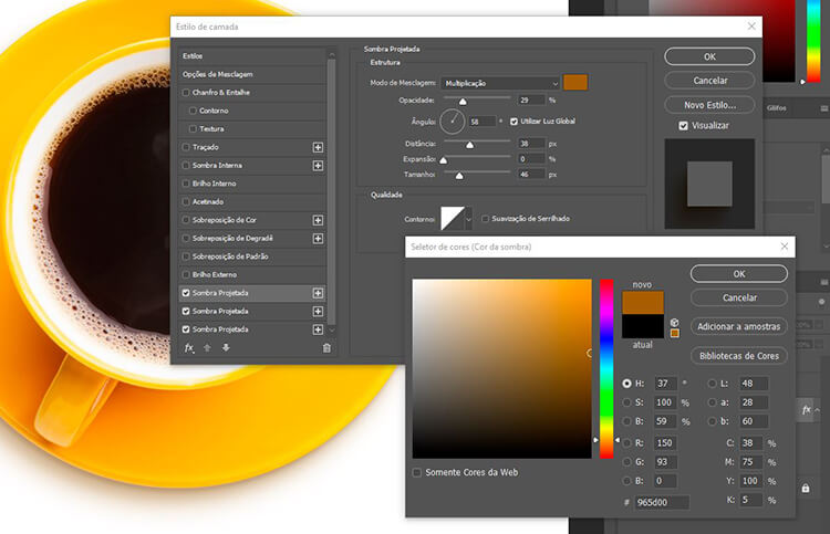 Passo 04: avalie testar novas cores nas suas Sombras Projetadas (Drop Shadow)